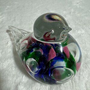 Handcrafted Joe St. Clair Art Glass Bird Figurine With Multicolored Swirls